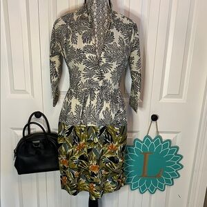 Stunning Hoss Intropia Dress in elegant Cream and Black Tropical Pattern